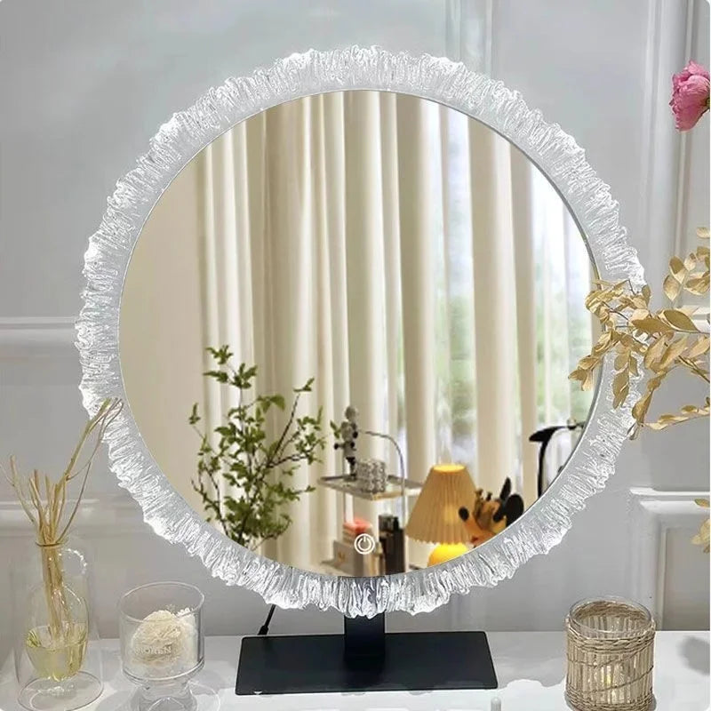 43x50cm Smart LED Sunflower Vanity Makeup Mirror Desktop Minimalist Bedroom Dressing Table Illuminated Glass Gift For Her
