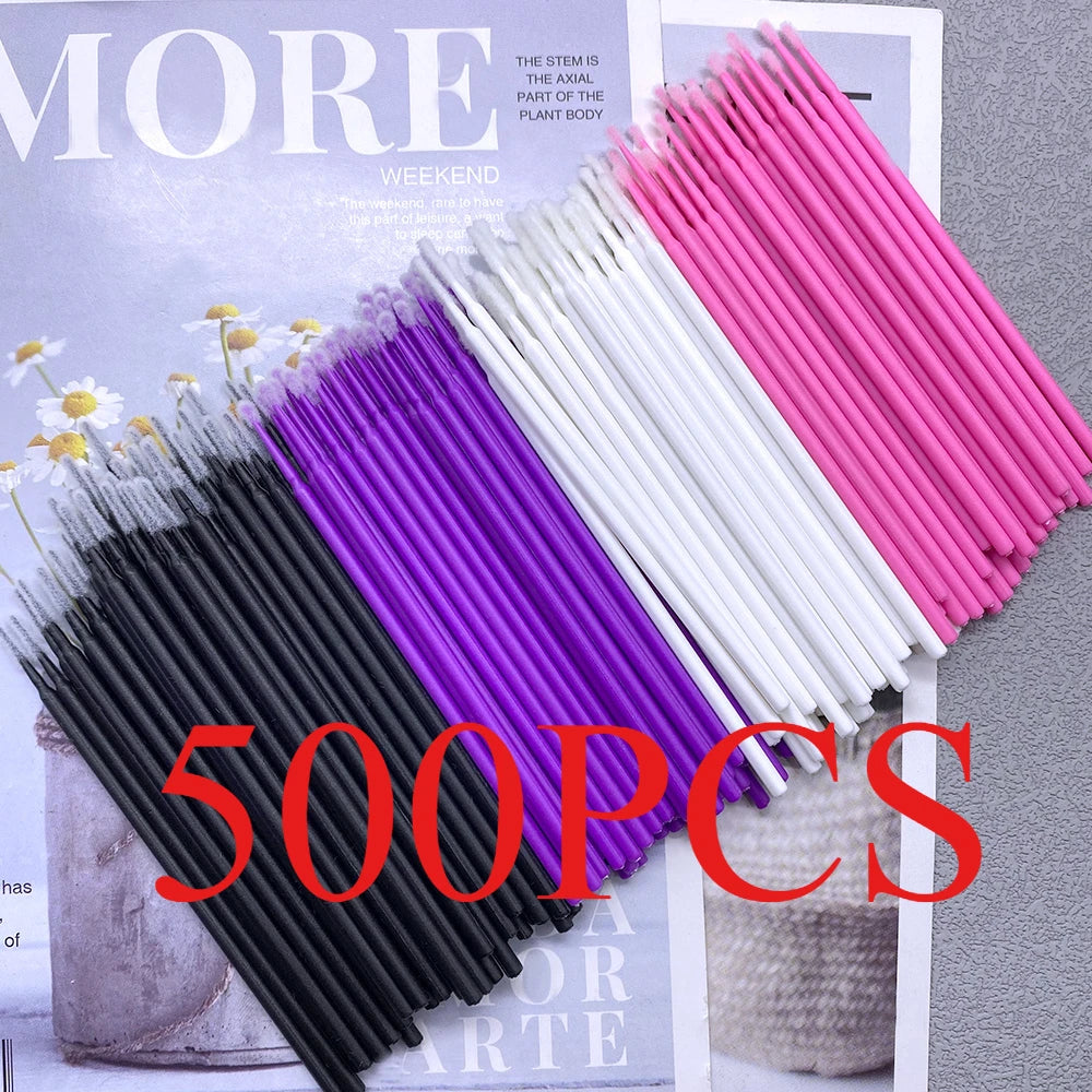 100/500pcs Eyelash Cleaning Brush Lash Extension Micro Cotton Swab Individual Eyelashes Microbrush Beauty Makeup Clean Remover