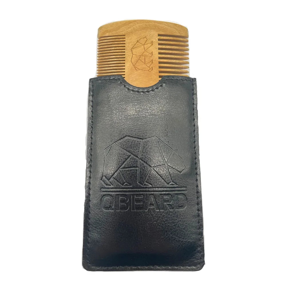 Men's Wooden Beard Comb with Leather Case Mustache Hair Comb For Men Fine Coarse Teeth Perfect Beard Balms Essential Oils Comb