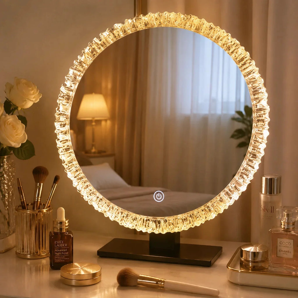 43x50cm Smart LED Sunflower Vanity Makeup Mirror Desktop Minimalist Bedroom Dressing Table Illuminated Glass Gift For Her