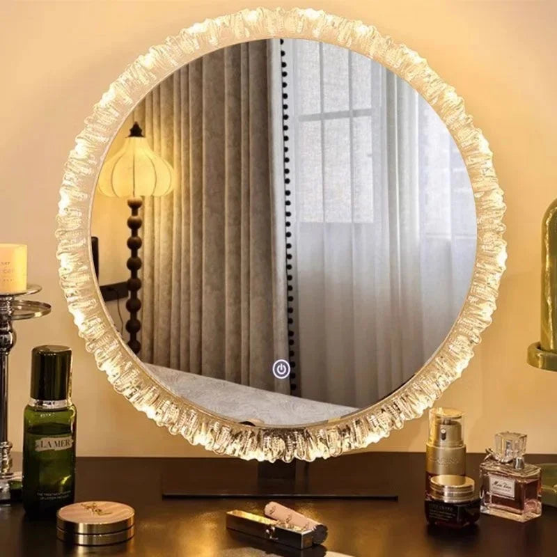 43x50cm Smart LED Sunflower Vanity Makeup Mirror Desktop Minimalist Bedroom Dressing Table Illuminated Glass Gift For Her