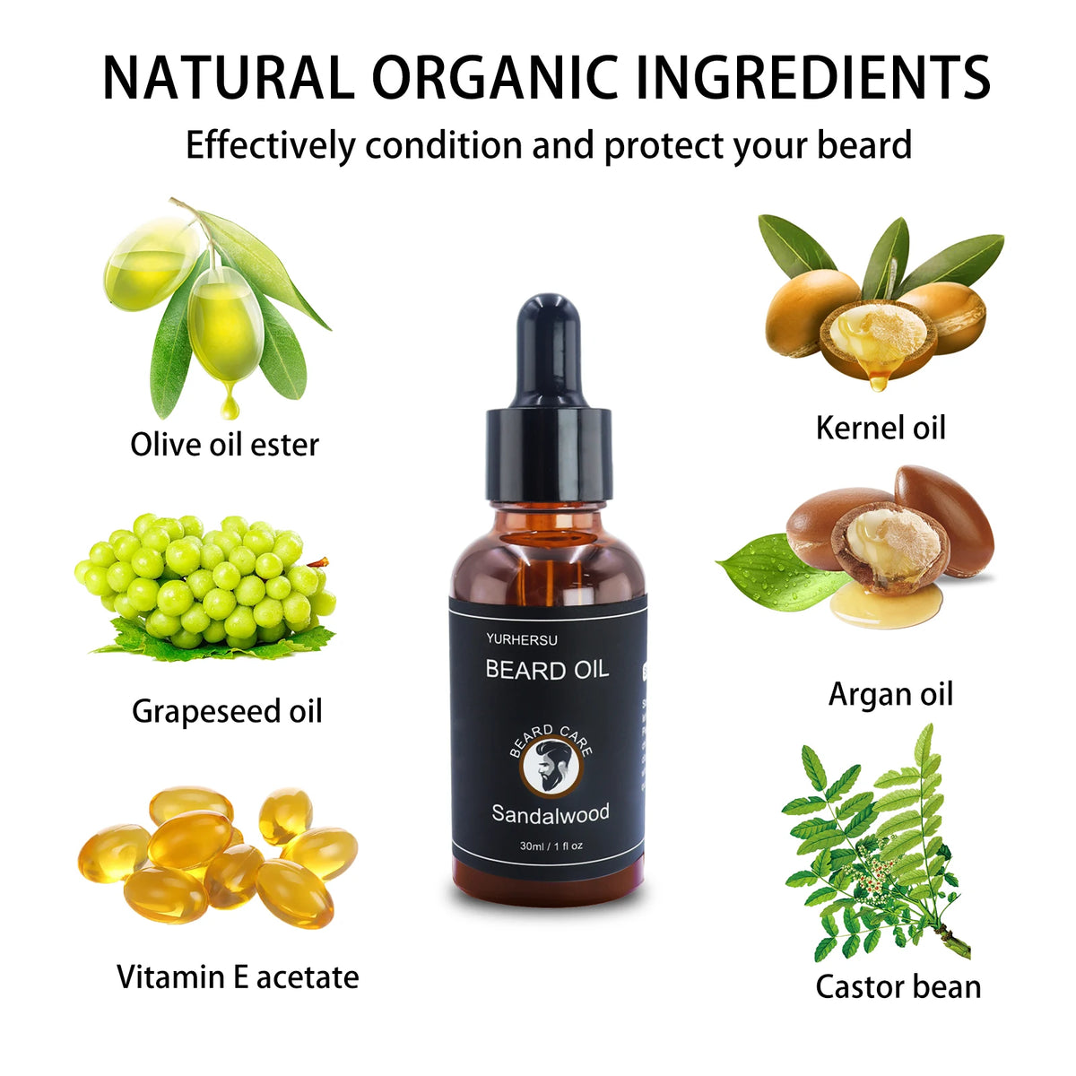 YURHERSU 30ml New Facial Hair and Beard Growth Oil Is Suitable for Men's Thick, Soft, Smooth, Nutritious Beard Oil Beard Care