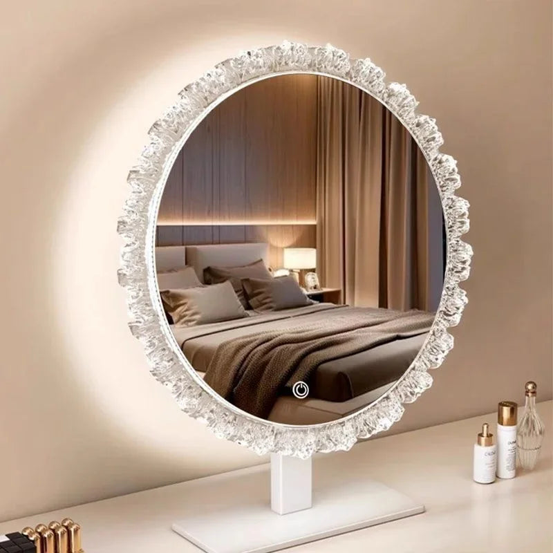 43x50cm Smart LED Sunflower Vanity Makeup Mirror Desktop Minimalist Bedroom Dressing Table Illuminated Glass Gift For Her