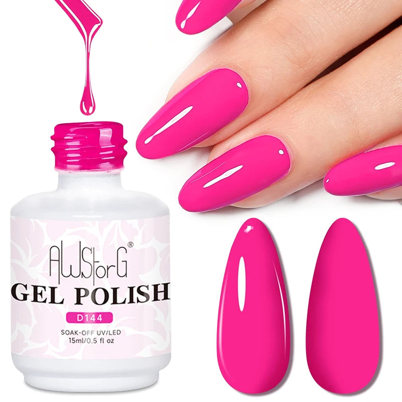 AWStorG 15ML Pink Color Gel Nail Polish Fantastic Adhesion Consistency Ultra Gorgeous Color Soak Off UV LED Semi Permanent Gel