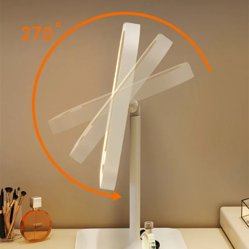 New 1Pc LED Modern Desktop Vanity Mirror, Portable 3 Color Light LED Makeup Mirror Touching Mirror Women Bedroom Dressing Mirror