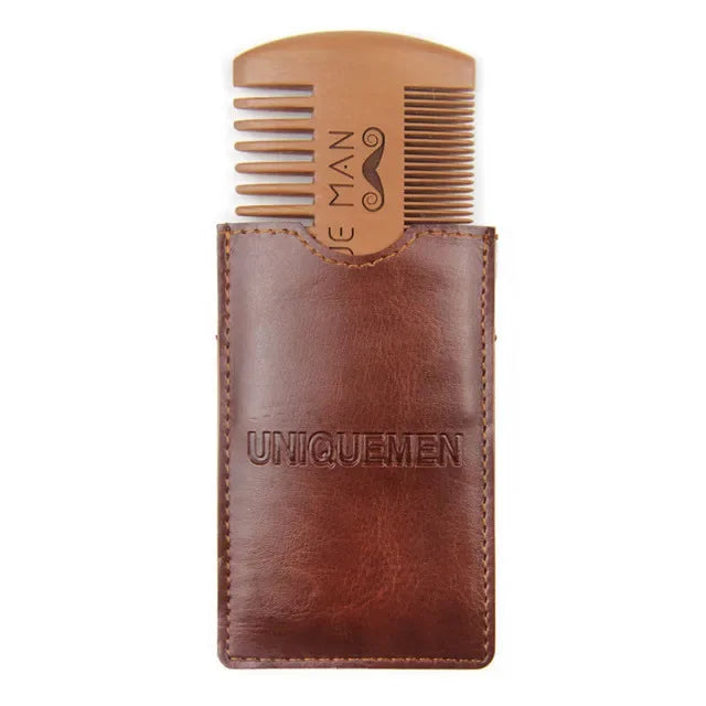 Men's Wooden Beard Comb with Leather Case Mustache Hair Comb For Men Fine Coarse Teeth Perfect Beard Balms Essential Oils Comb