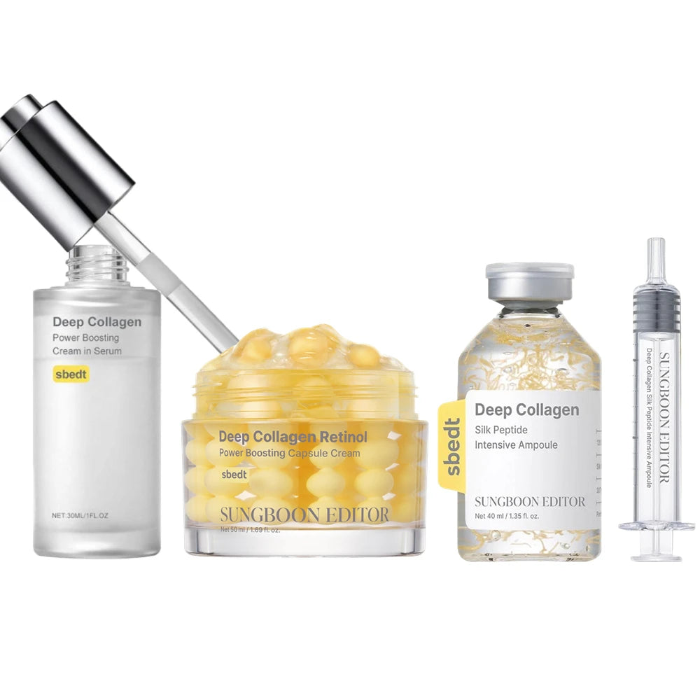 Korean Sbect Skin Care Kit - Deep Collagen Silk Peptide Ampoule, Power Boosting Cream In Serum, Retinol Capsule Cream, Brighten