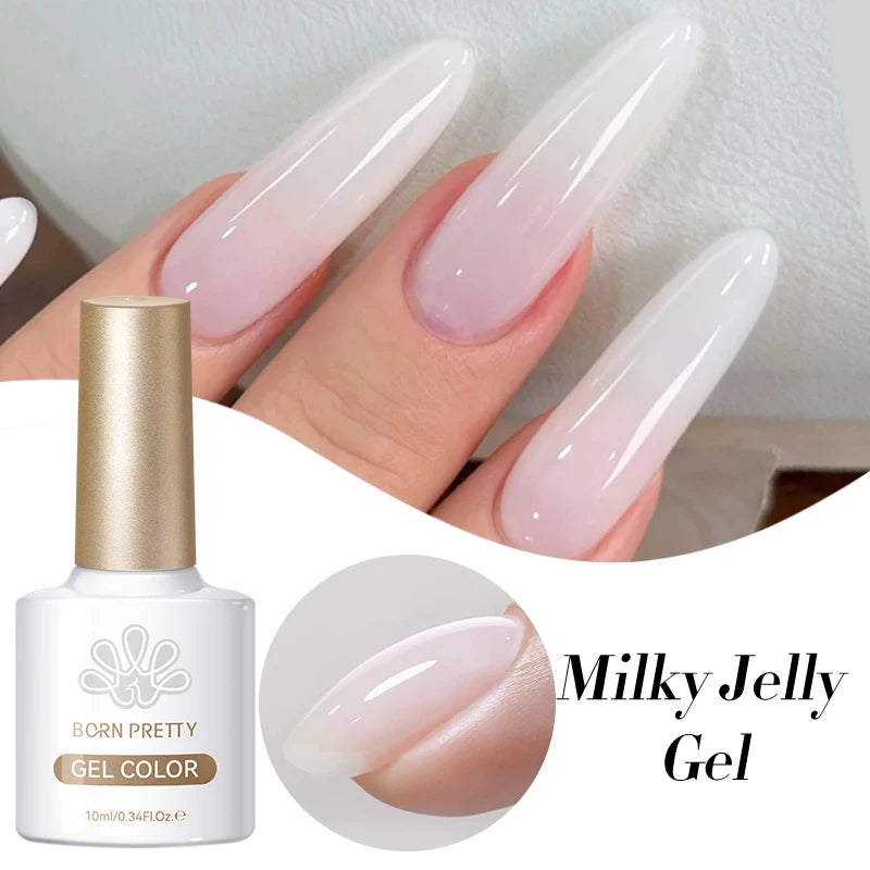 BORN PRETTY 10ml Milky Jelly White Gel Nail Polish Translucent Semi Permanent Soak Off UV LED Gel Varnish Manicure Nail Art
