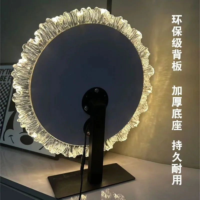 43x50cm Smart LED Sunflower Vanity Makeup Mirror Desktop Minimalist Bedroom Dressing Table Illuminated Glass Gift For Her